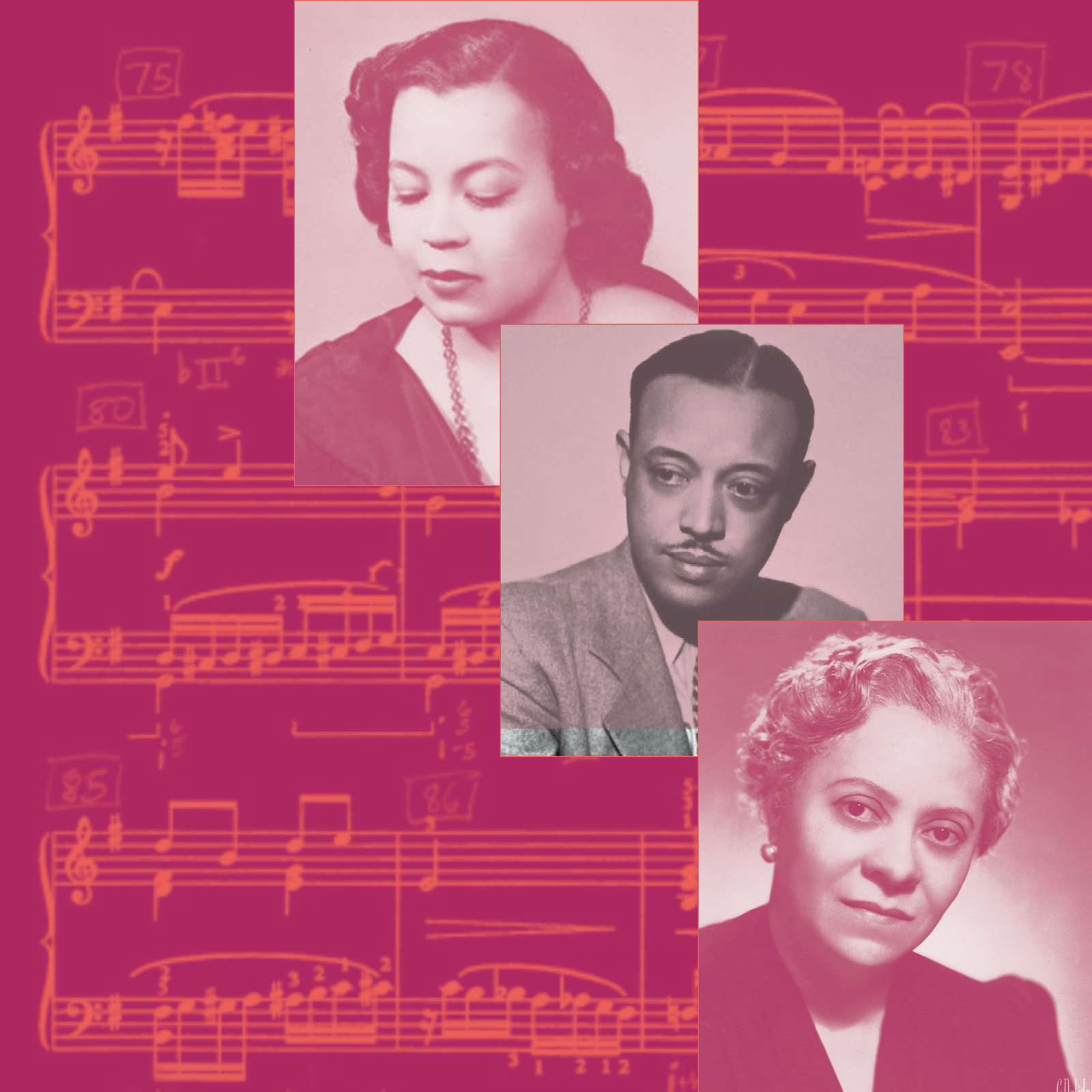 Top to bottom: Margaret Bonds, William Grant Still, and Florence Price