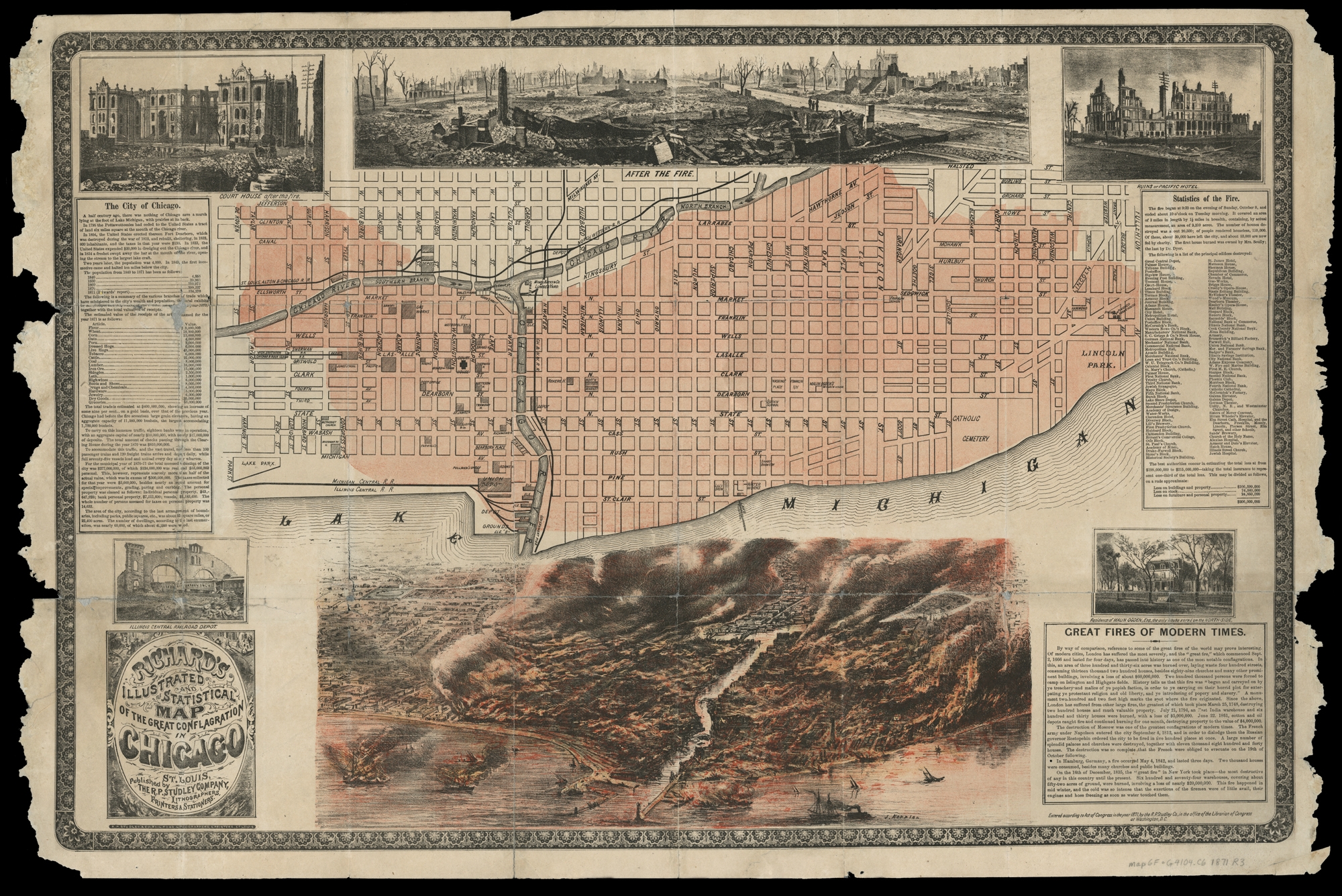 Richard's Illustrated and Statistical Map of the Great Conflagration in Chicago.