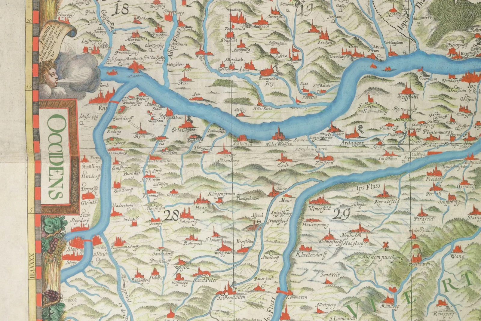 A map of the Western side of the Danube River.