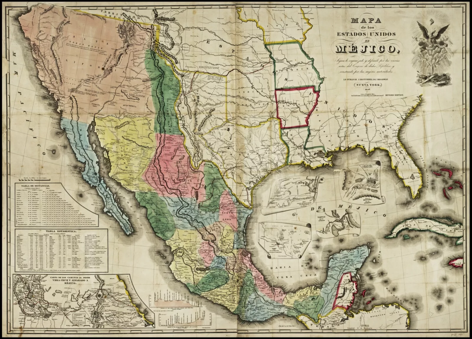 A map shows the United States as far west as Texas. Beyond are the states of Mexico.