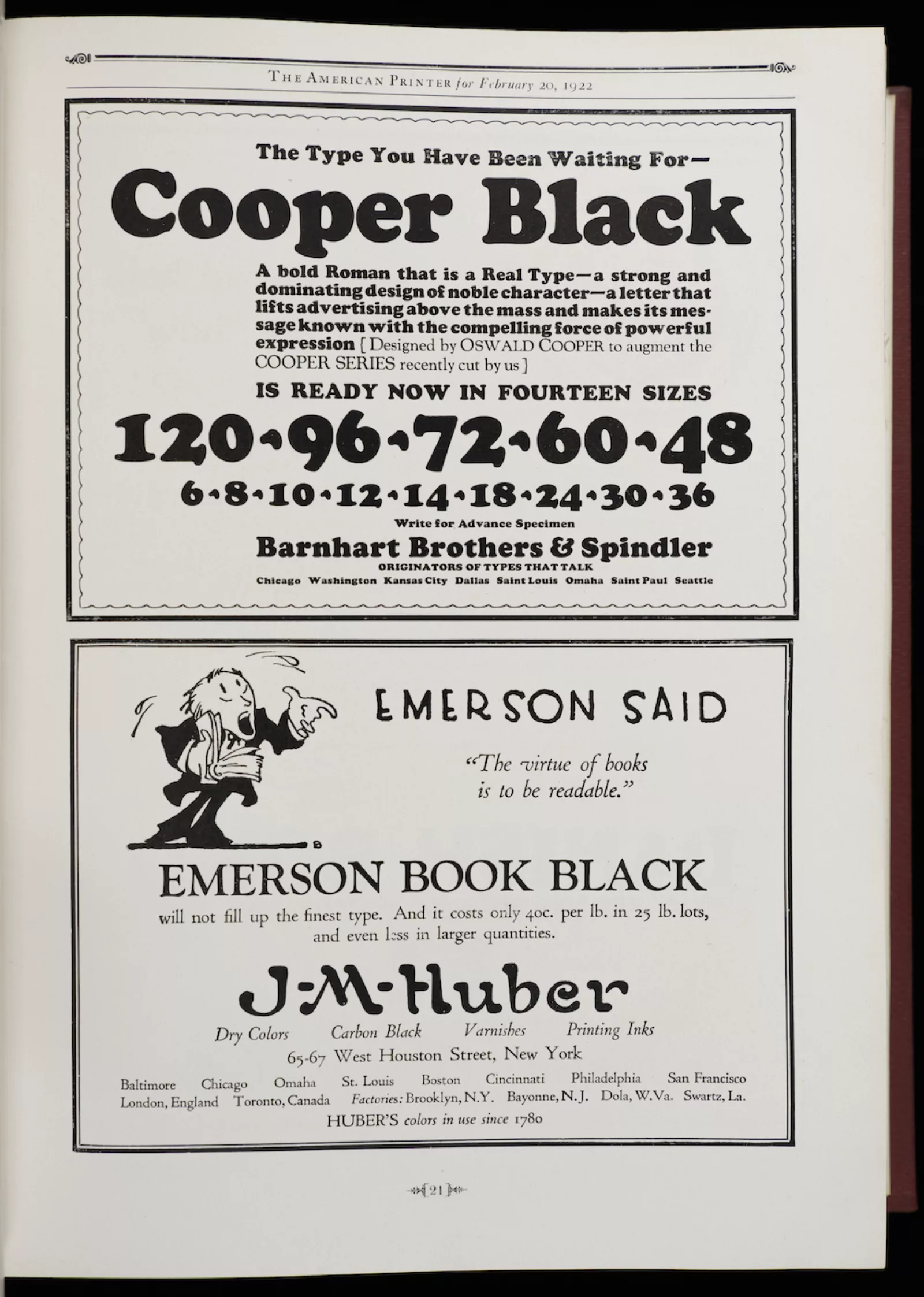 An ad for Cooper Black announces the arrival of the typeface with the words "The Type You Have Been Waiting For."