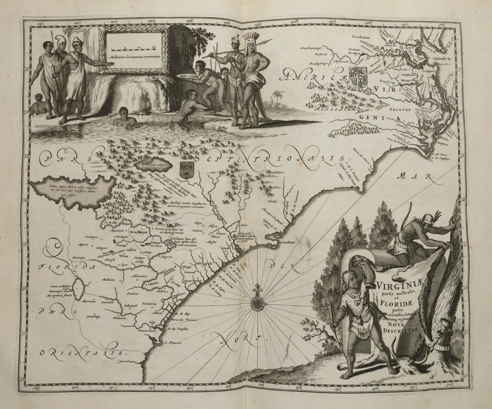 Ogilby map of Virginia and Florida A 17th-century map of Virginia and Florida includes images representing Indigenous people.