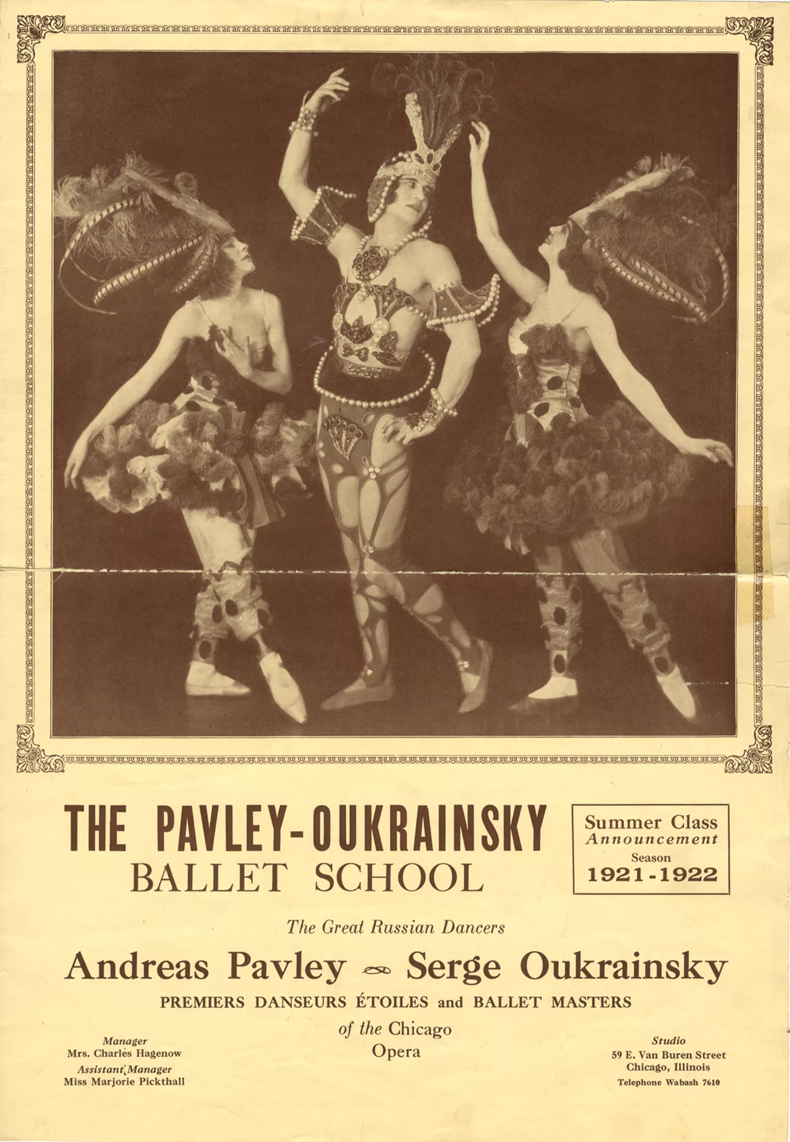 Promotional poster for the Pavley-Oukrainsky Ballet School's new season, 1921-22. From the Newberry's Ann Barzel Dance Research Collection (Dance MS Barzel Research, Subject Files, Box 340)