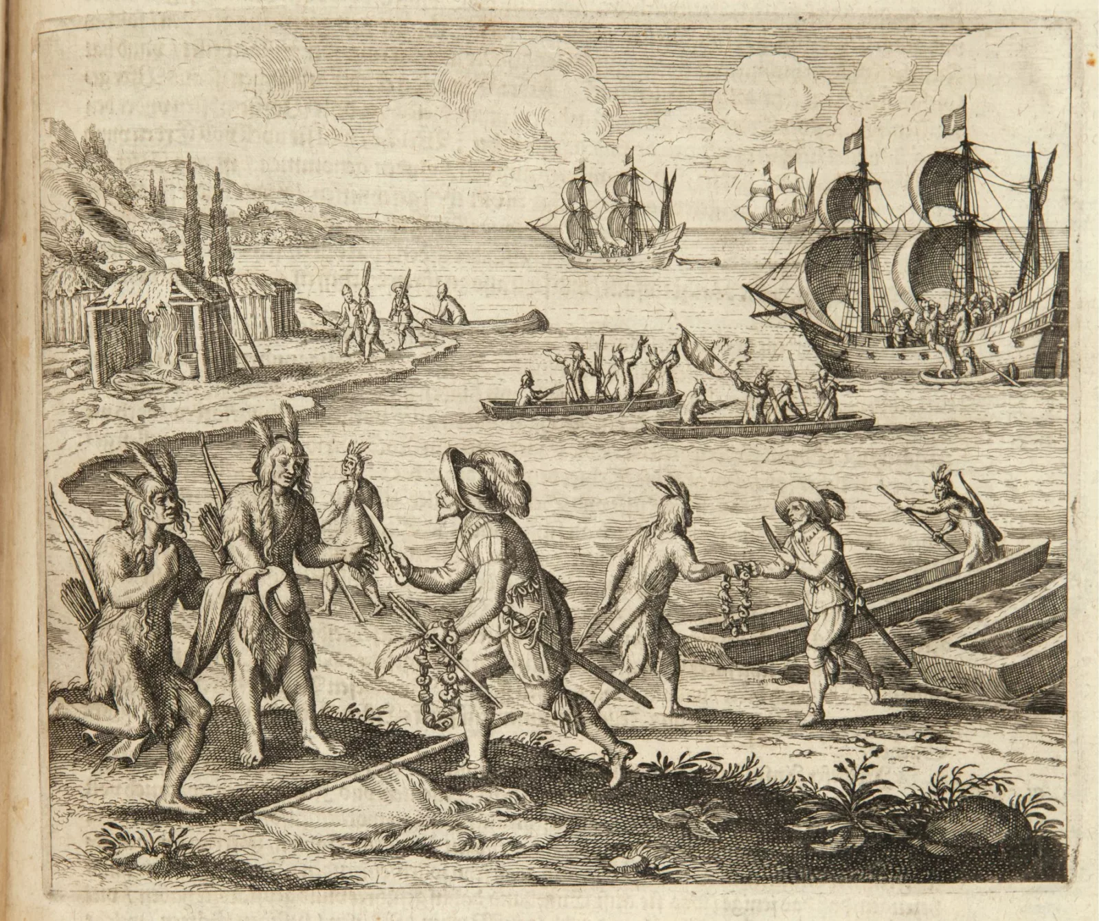 Bartholomew Gosnold trading with Wampanoag Indians at Martha's Vineyard, Massachusetts, 1597