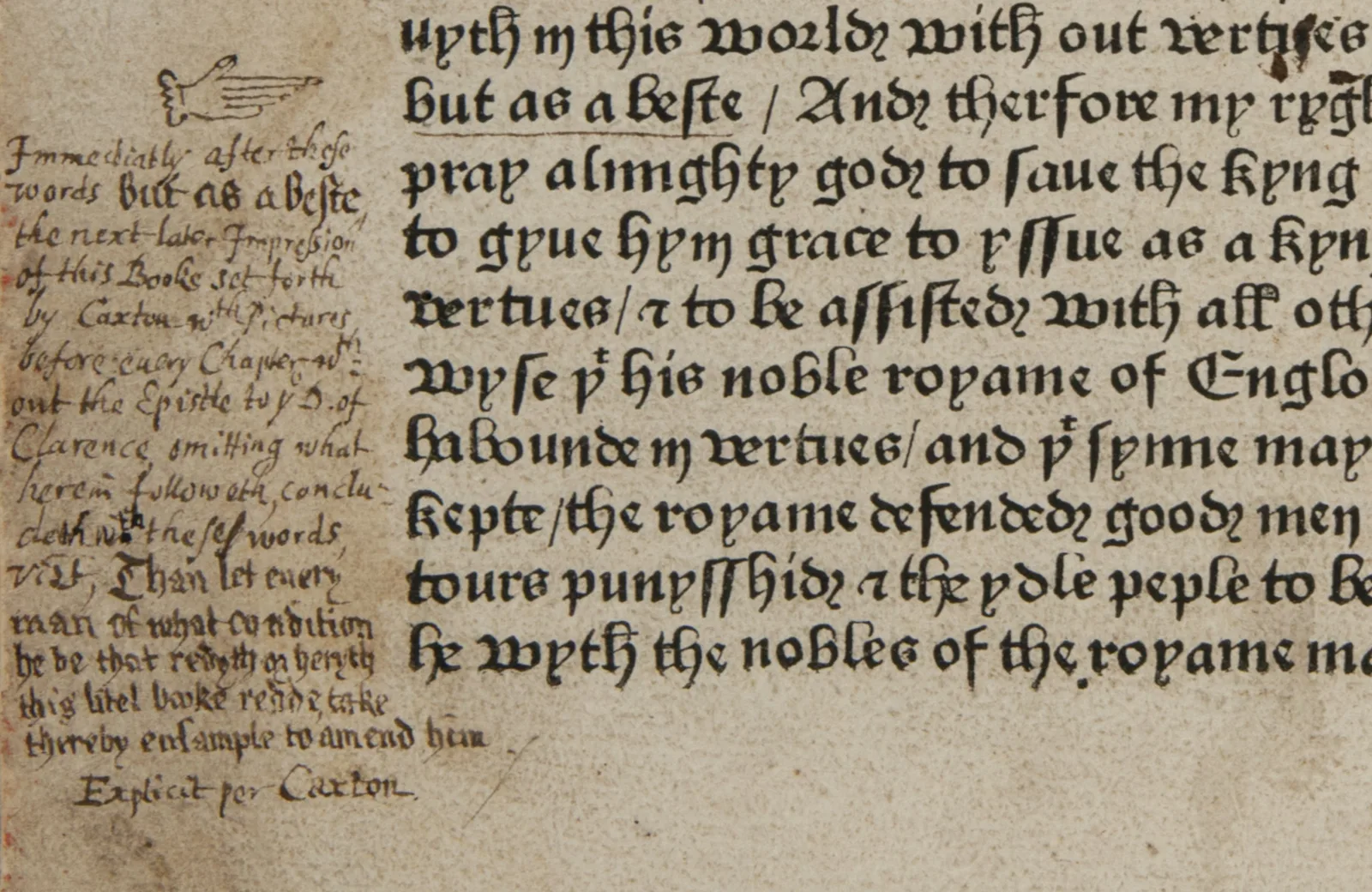 Manicule found in The play of the chess, folio 72v, ca. 1474-1475. Call number: Inc. 9323