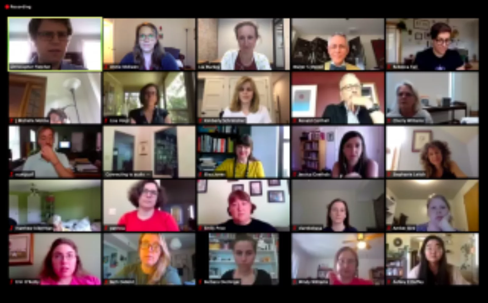 Annie Mc Ewen top row second from left of Emory University takes part in a meeting of the CRS Virtual Reading Group