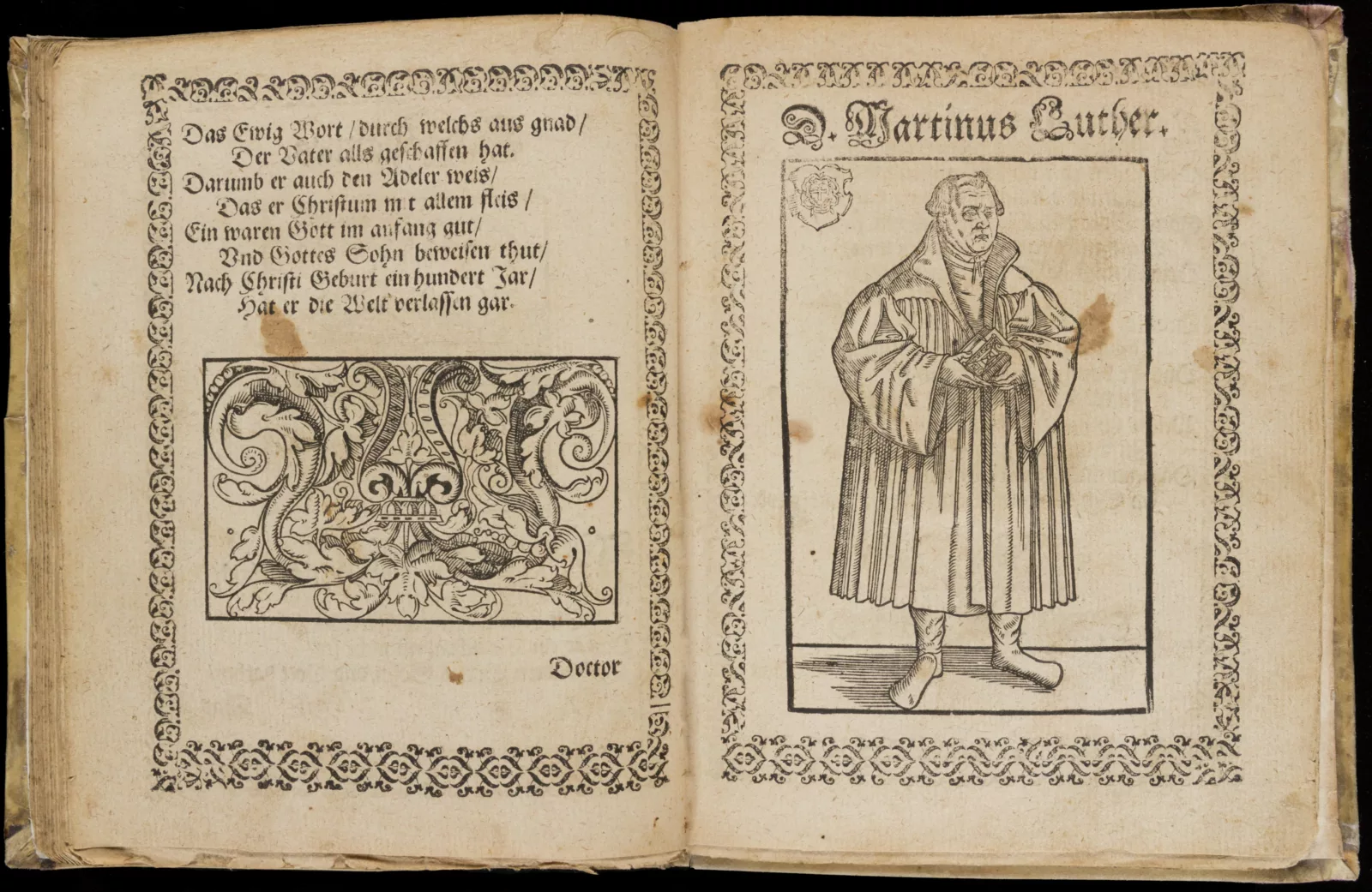 Martin Luther, 1483–1546. Sermon on Three-Fold Righteousness. (Sermo de triplici justitia.) Book with woodcuts, printed in Leipzig, Germany, by Melchior Lotther in 1518.