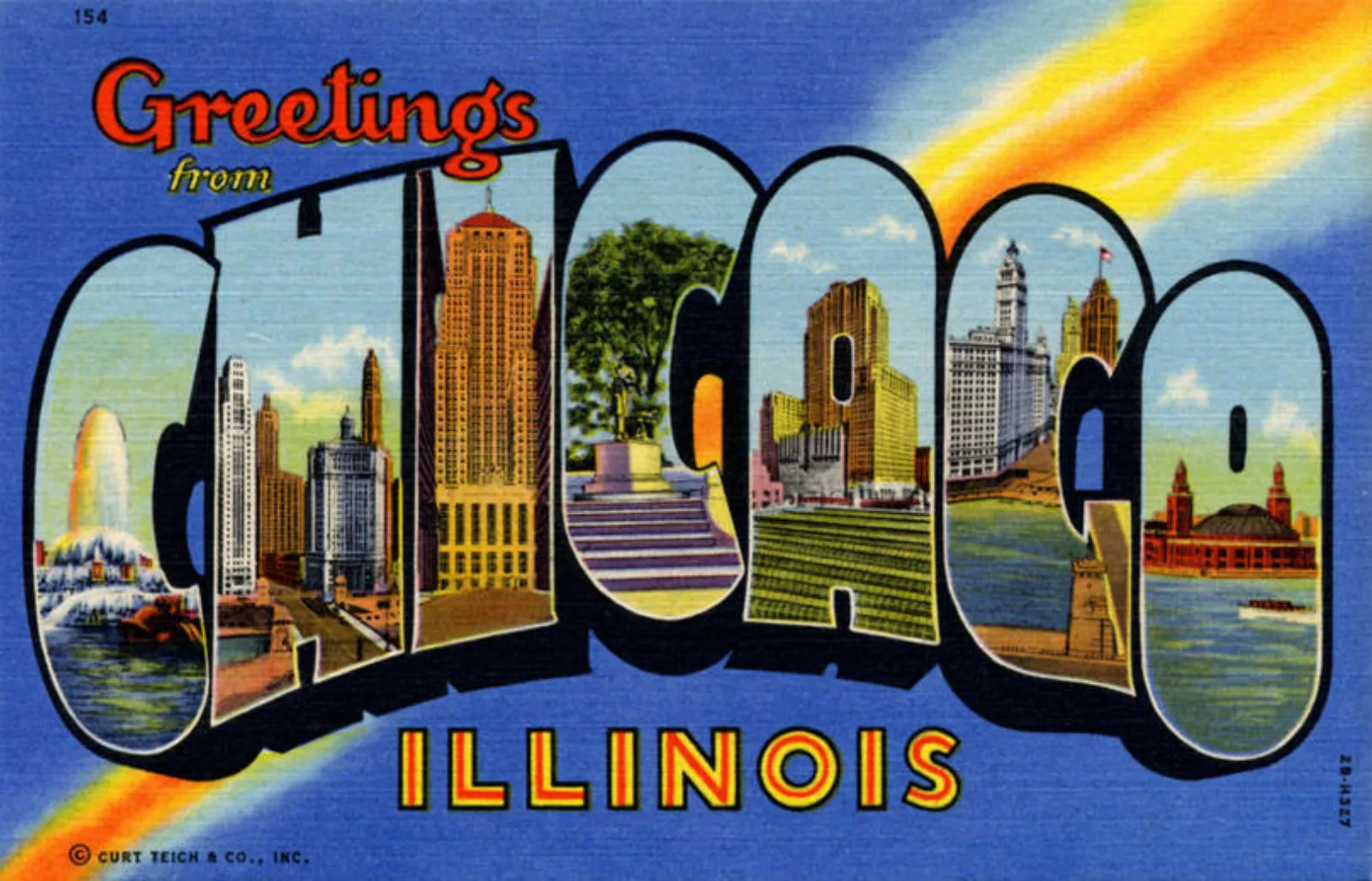 “Greetings from Chicago” postcard, Curt Teich Postcard Archives Collection, production number 2BH-327.
